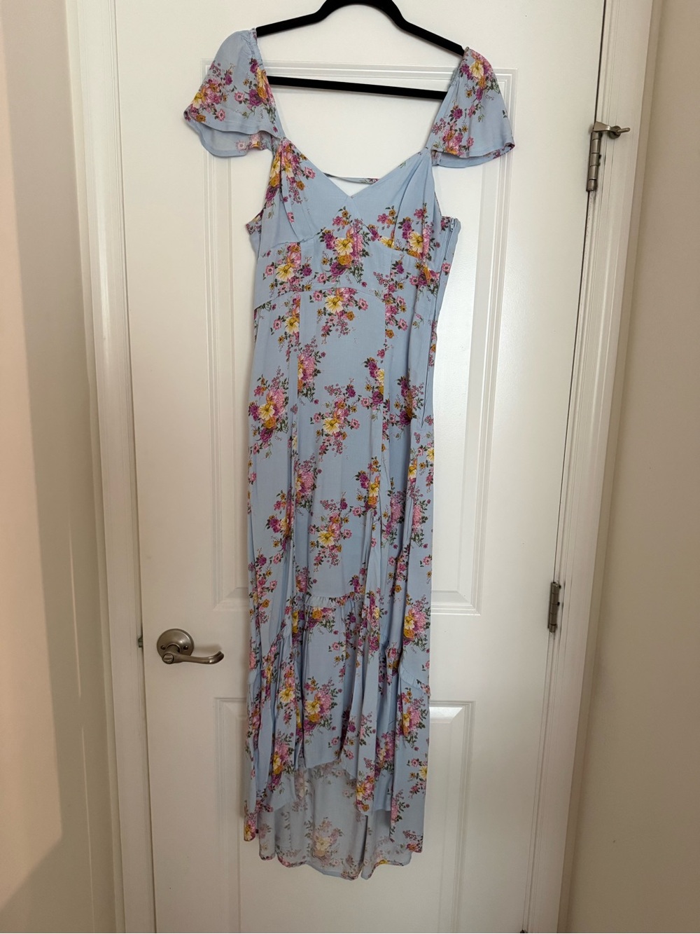 Pale Blue Floral High-Low Dress